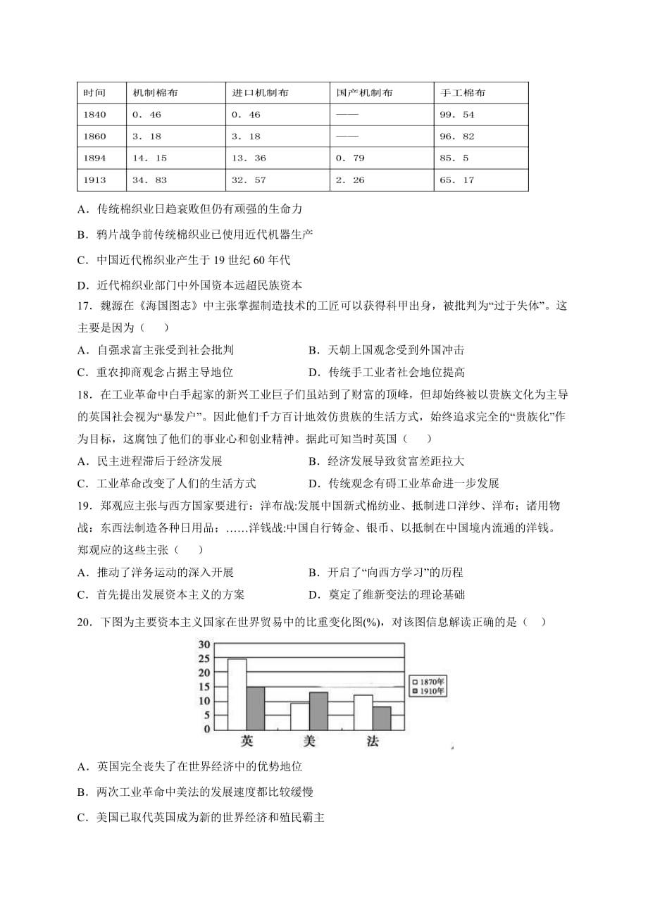 江西省2021届高三上学期第二次月考历史试题 Word版缺答案_第4页