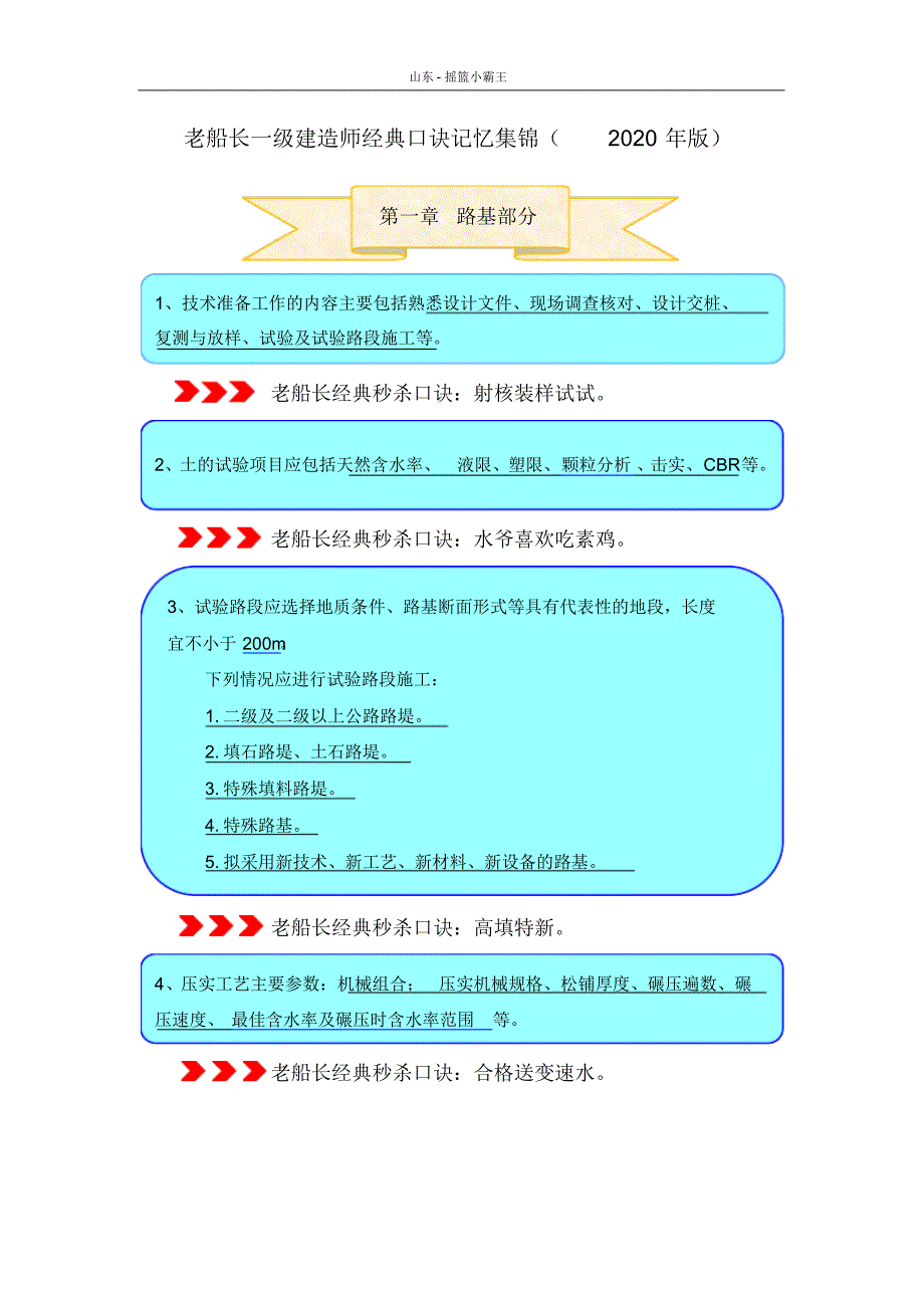 老船长一级建造师经典口诀记忆集锦(2020年版)_第1页