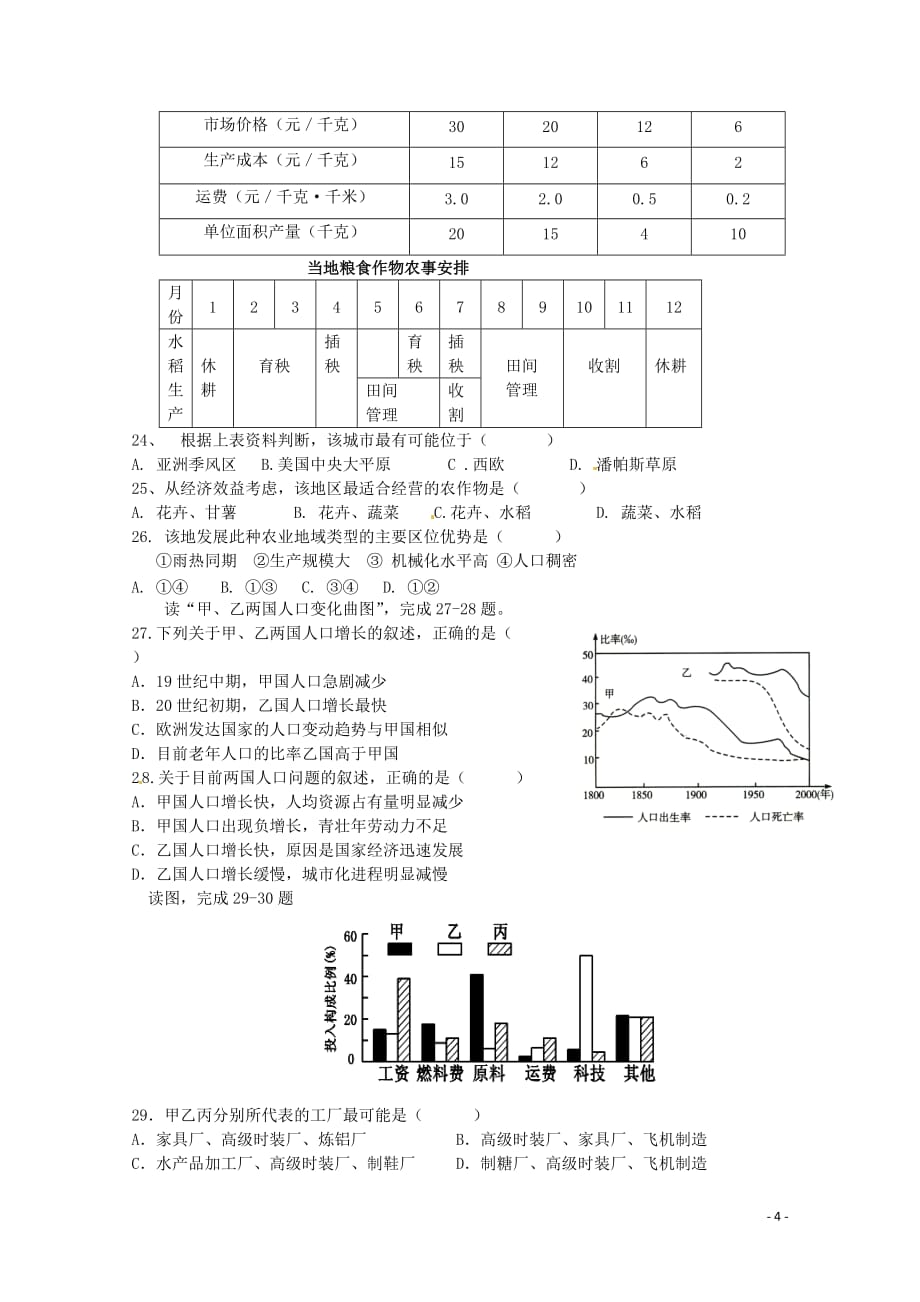 黑龙江省2010-2011学年高一地理下学期期末考试试卷新人教版【会员独享】_第4页