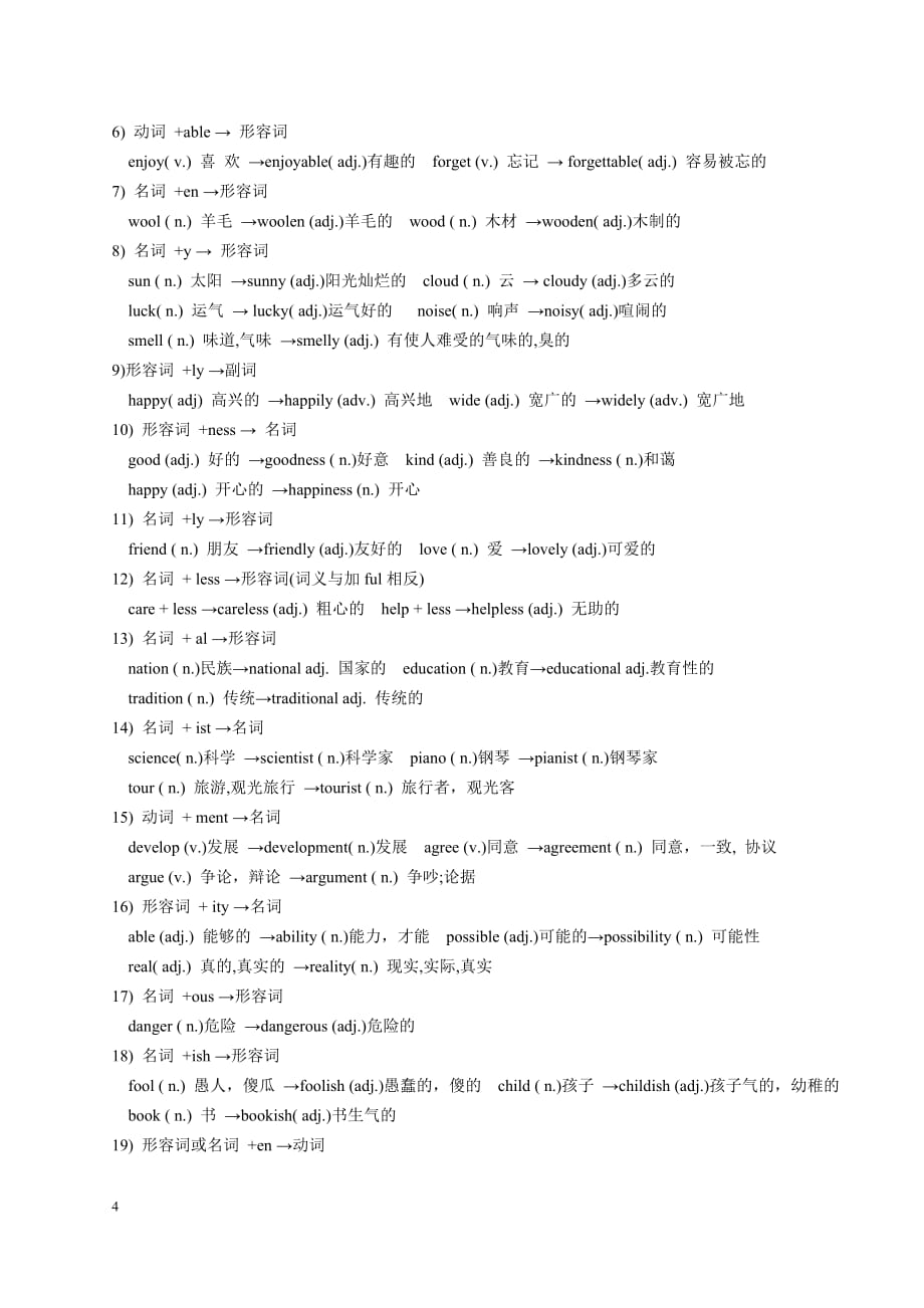 初中英语常用构词法归纳[参考]_第4页