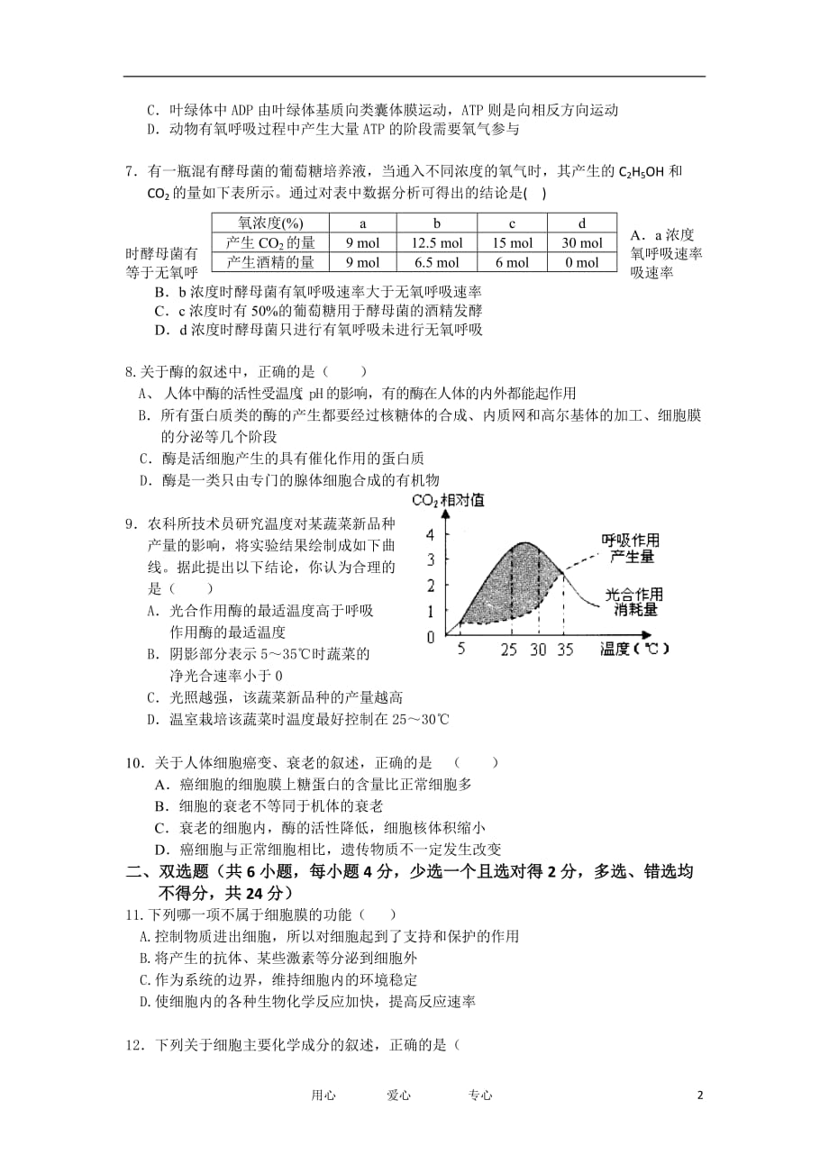 广东省龙川一中11-12学年高一生物上学期期末考试题【会员独享】_第2页