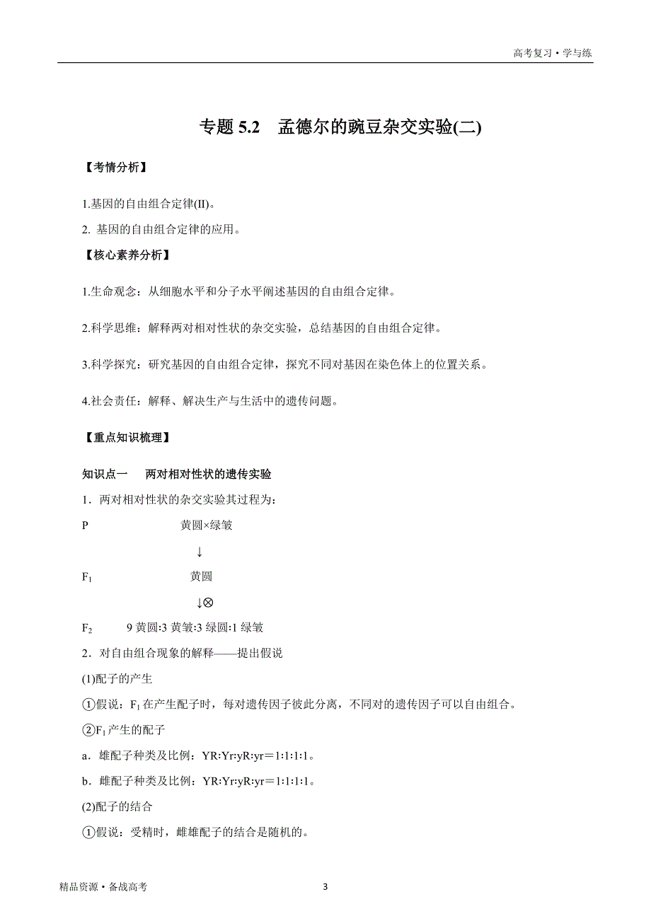 2021年高考生物复习学与练：5.2 孟德尔的豌豆杂交实验(二)（精讲）（教师版）_第3页