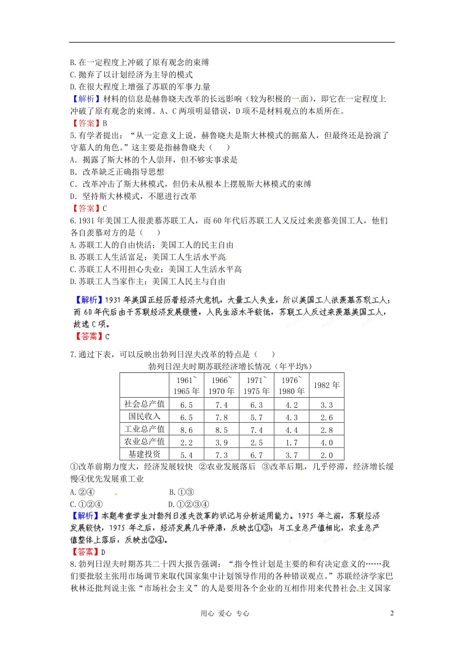 【立体设计】2013高考历史 第十五单元 第2讲 二战后苏联的经济改革课后限时作业（二十八） 新人教版_第2页