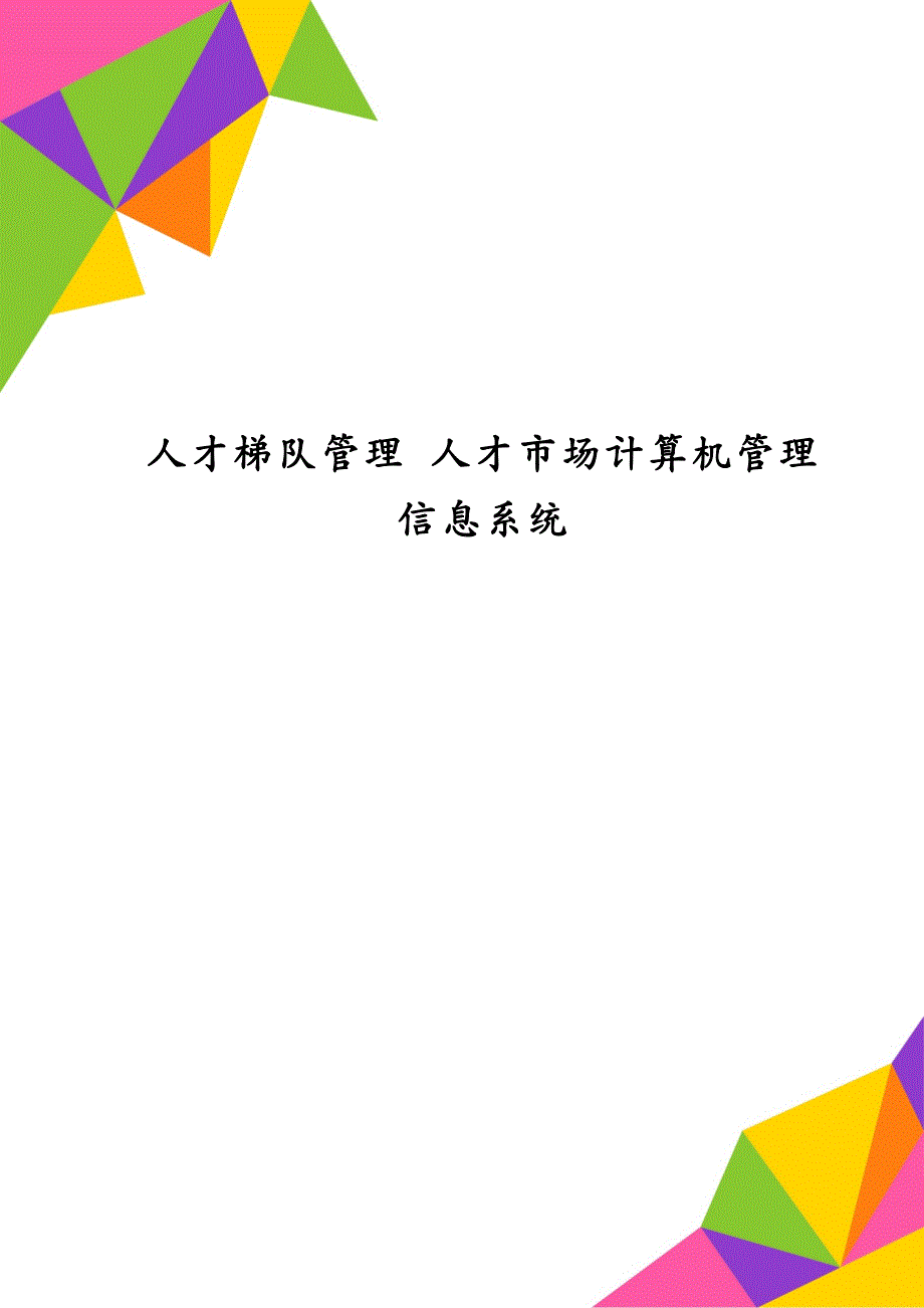 人才梯队管理 人才市场计算机管理信息系统_第1页