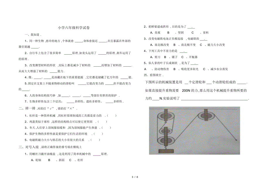 最新六年级科学期末复习试题_第3页