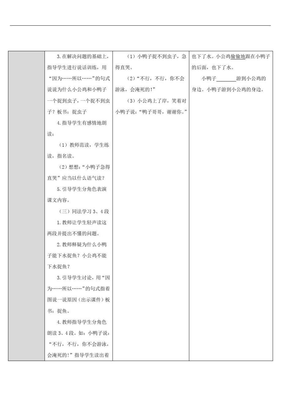 新部编人教版一年级下册语文《小公鸡和小鸭子》表格式教案说课稿反思-_第5页