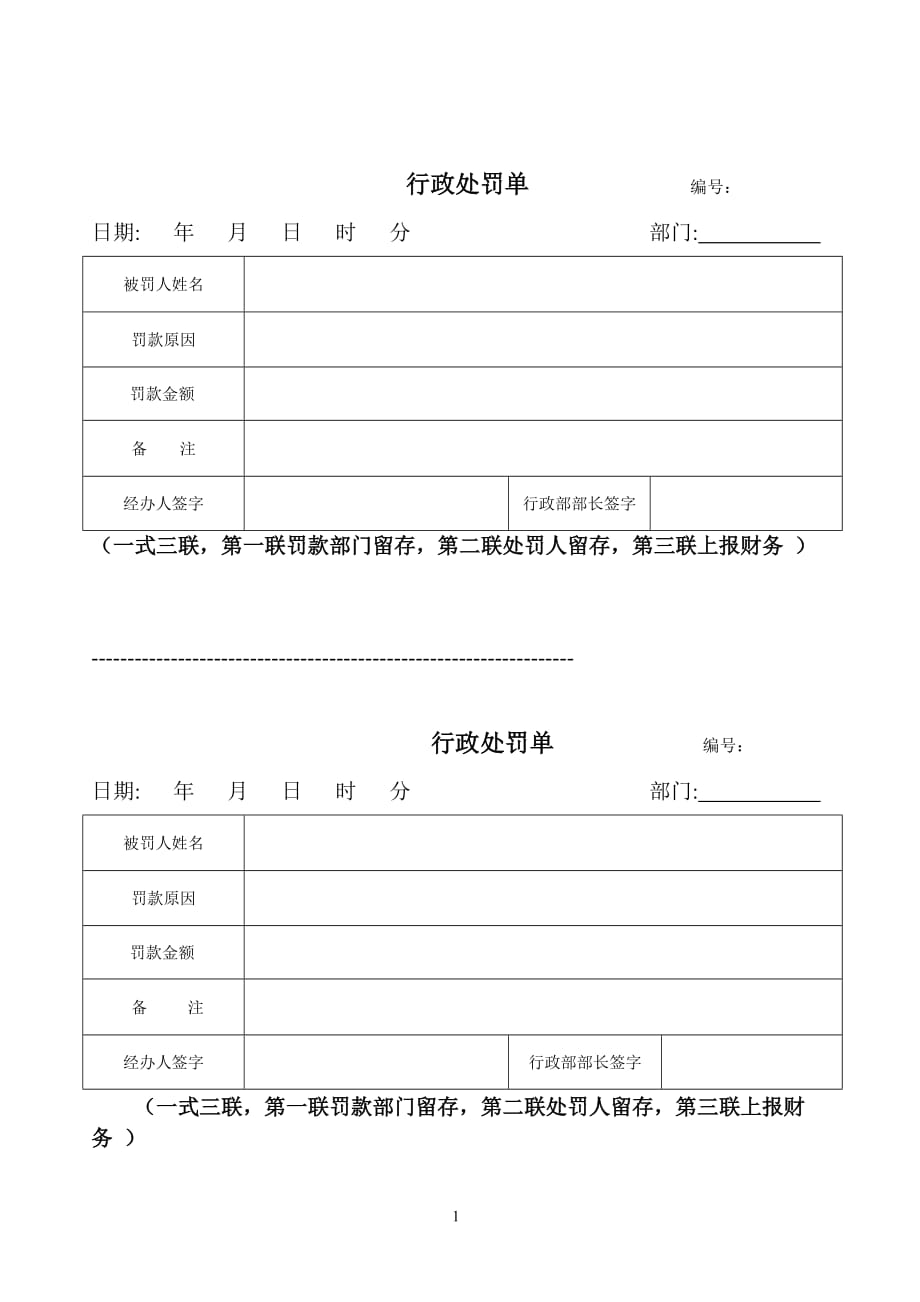 公司行政处罚单（可编辑）_第1页