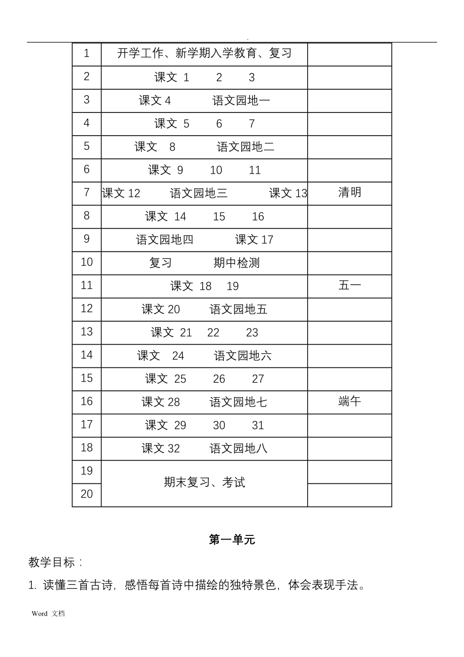 人教版小学语文四年级下教学设计全册_第5页