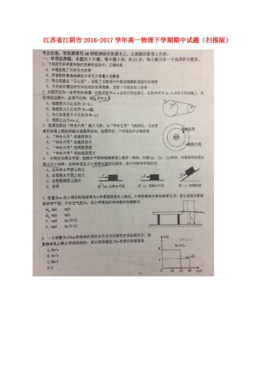 高一物理下学期期中试题扫描版_1-_第1页