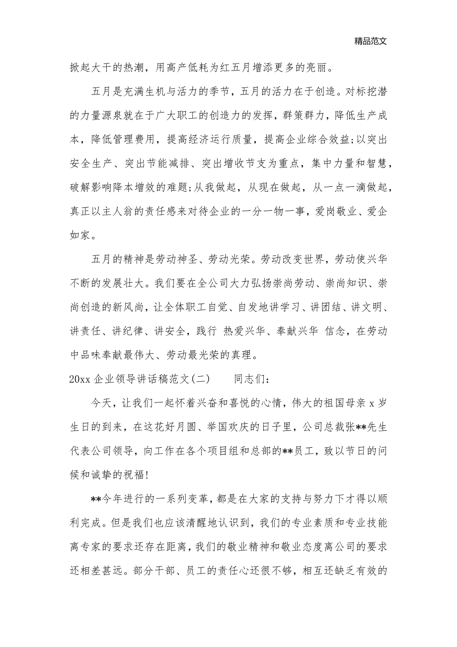 2020企业领导讲话稿范文_工矿企业__第2页