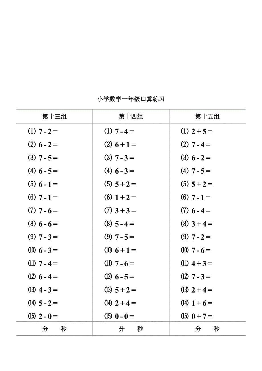  人教版小学数学一年级口算练习(上下册)_第5页