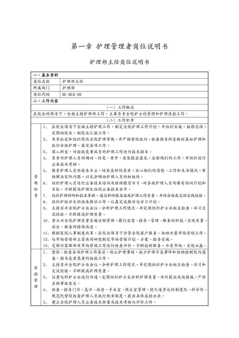 岗位职责护理岗位说明书_第2页