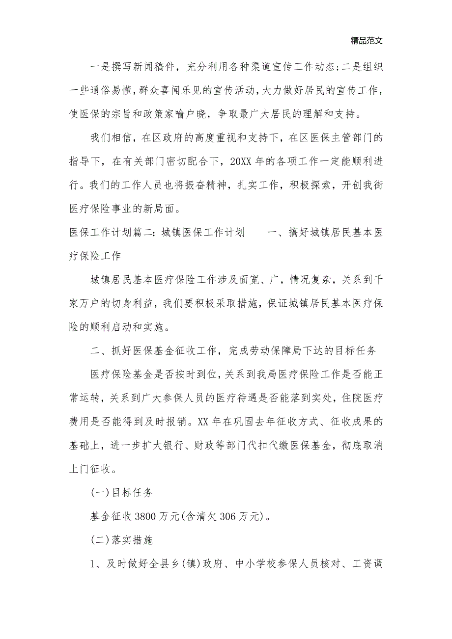 2020年医保工作计划模板_医务工作计划__第2页