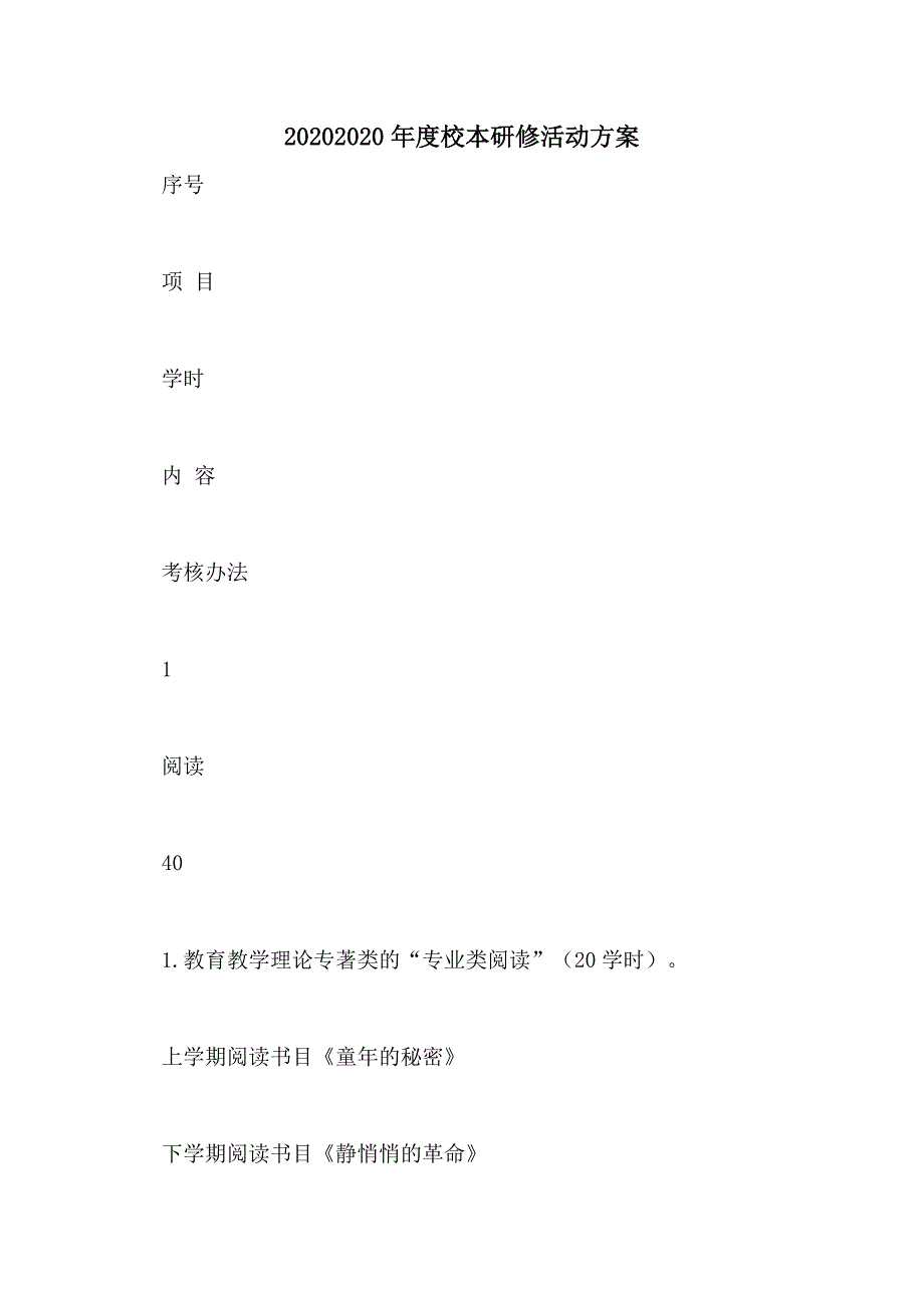 20202020年度校本研修活动方案_第1页