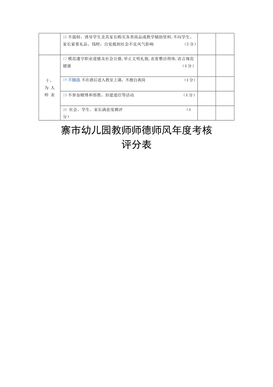 师德师风考核评分表（可编辑）_第2页