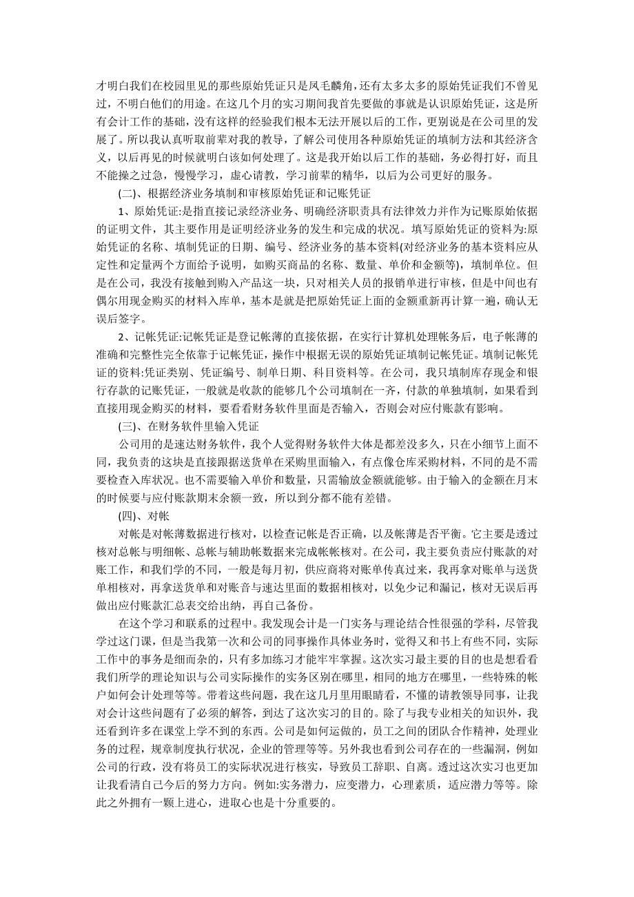 最新会计专业实习生顶岗实习工作总结_会计实习生实习总结精选_第5页