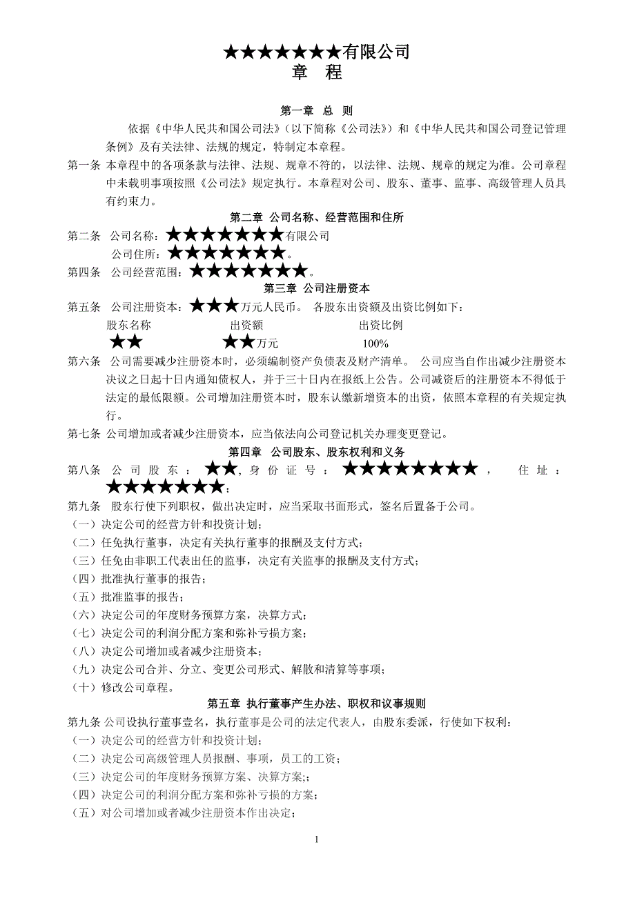 自然人独资企业公司章程(最正规最完整)（可编辑）_第1页