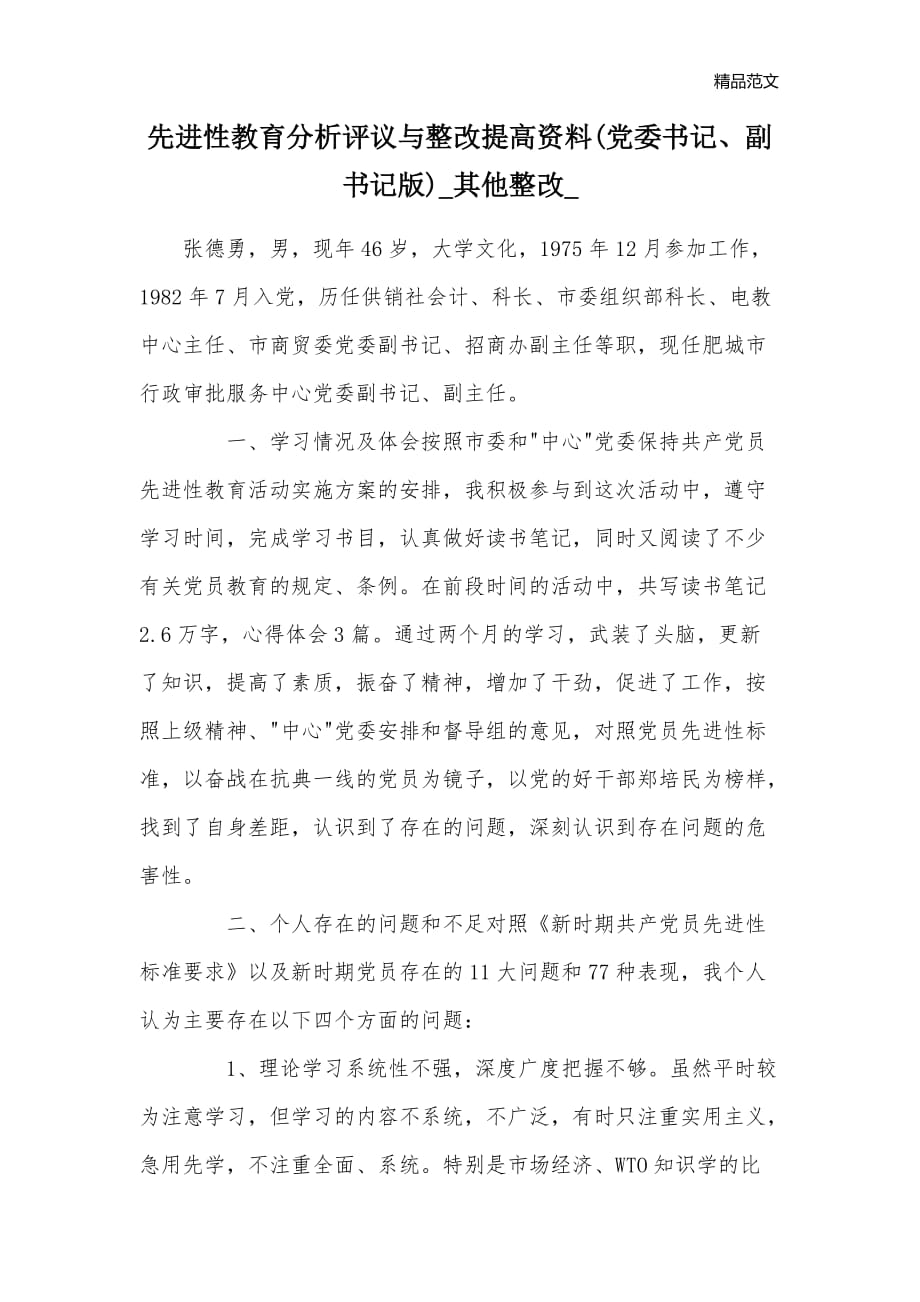 先进性教育分析评议与整改提高资料(党委书记、副书记版)_其他整改__1_第1页