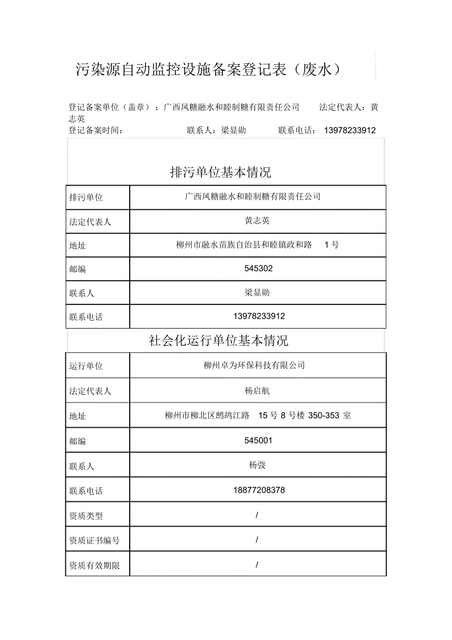 3661编号污染源自动监控设施备案登记表废水_第1页