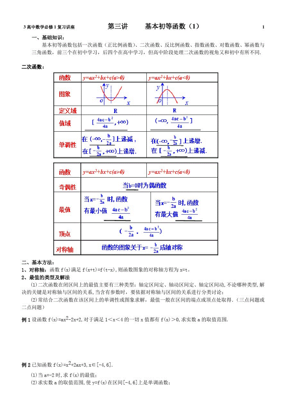 高中数学必修1复习讲座第三讲基本初等函数_第1页