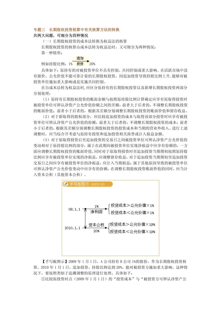 10年会计徐基础专题三长期股权投资核算中有关核算方法的转换_第1页