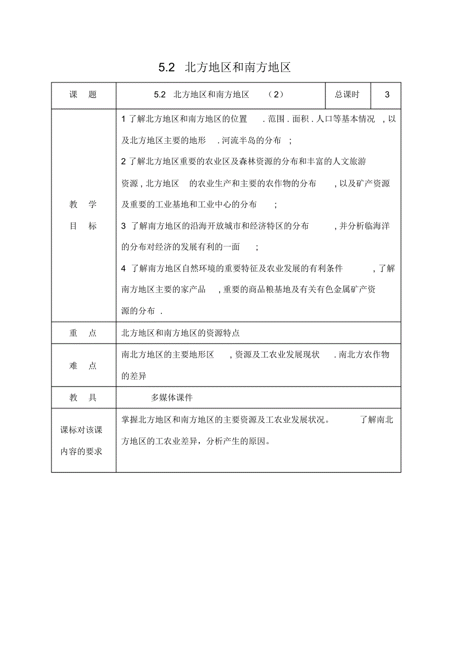 中小学教学研究室八年级地理下册第五章第二节北方地区和南方地区教学案1(无答案)(新版)湘教版_第1页