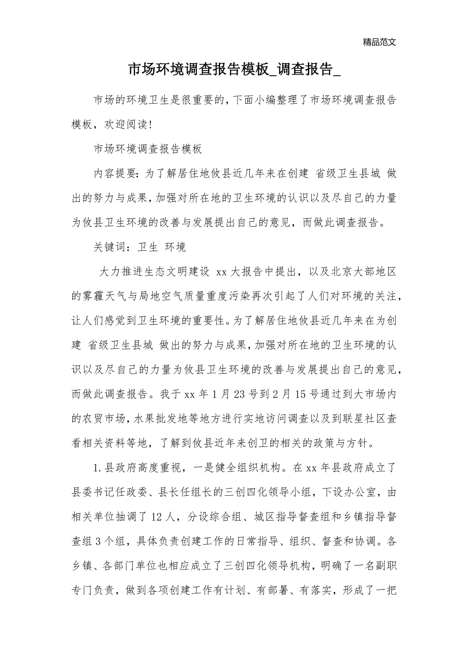 市场环境调查报告模板_调查报告__第1页