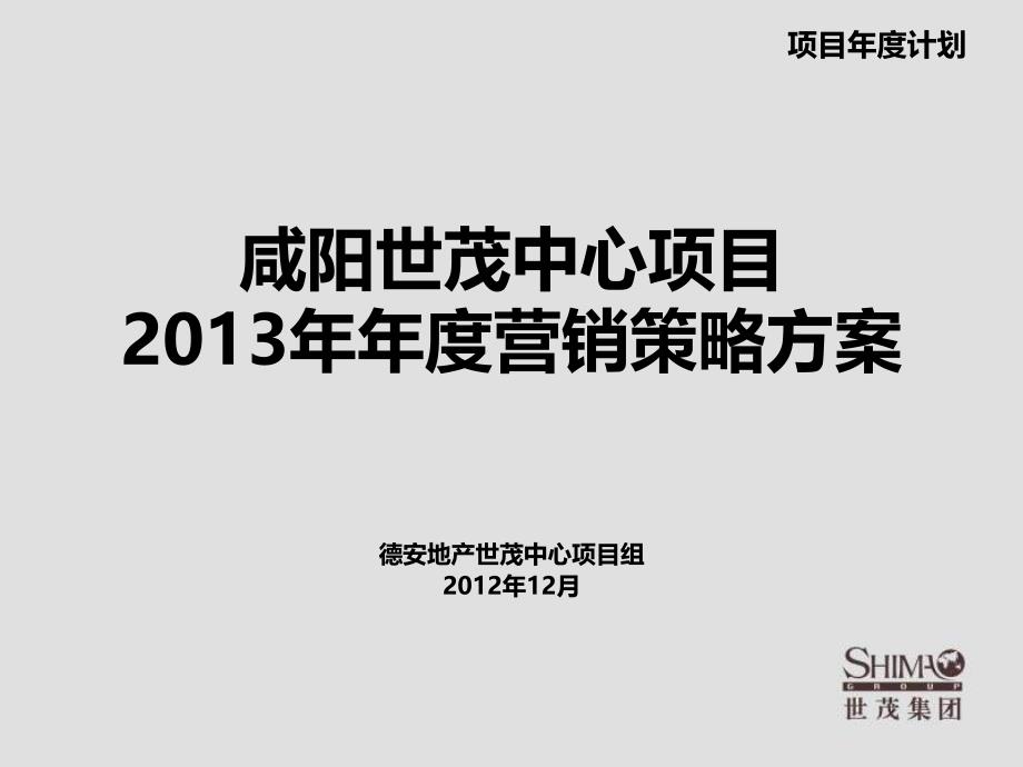 咸阳世茂中心项目XXXX年年度营销策略方案-精_第1页