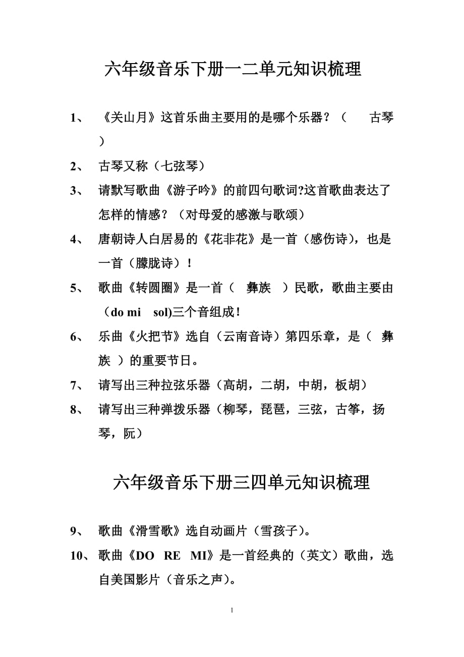 2020年整理六年级音乐下册人音版理论知识梳理.doc_第1页