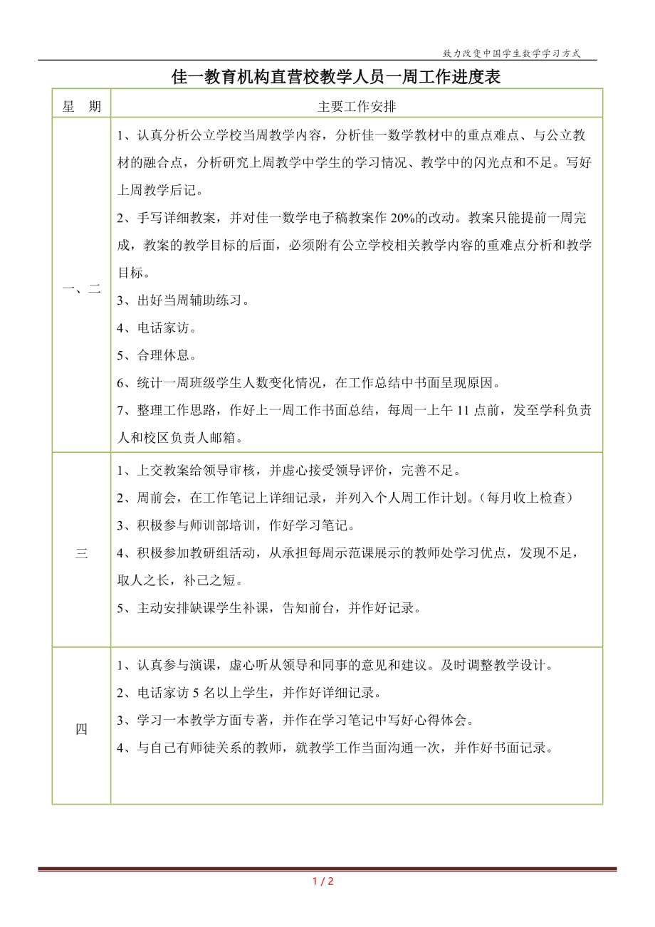 教育机构直营校教学人员一周工作进度表_第1页