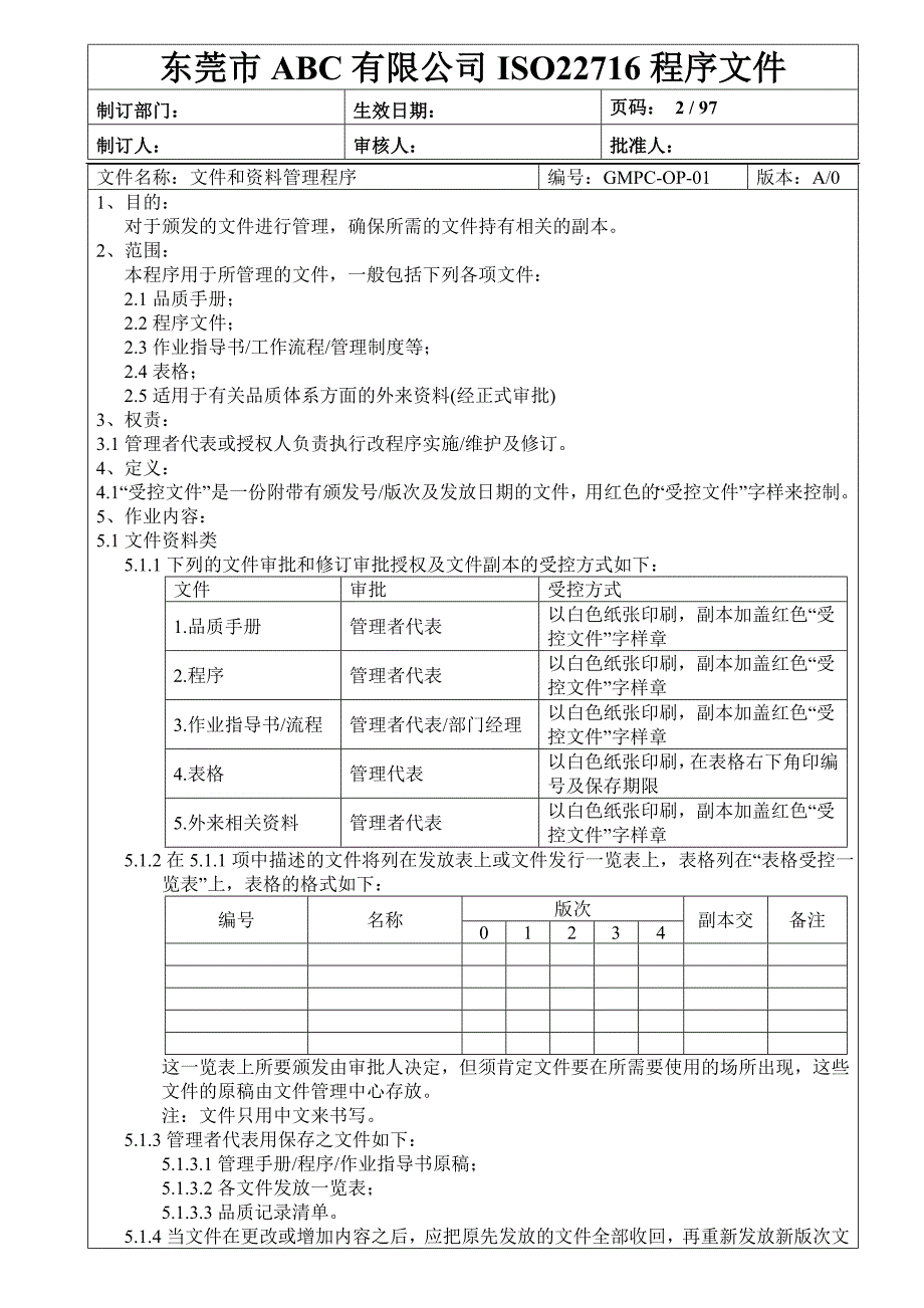 2017年ISO22716系列程序文件 表格(96页)_第2页