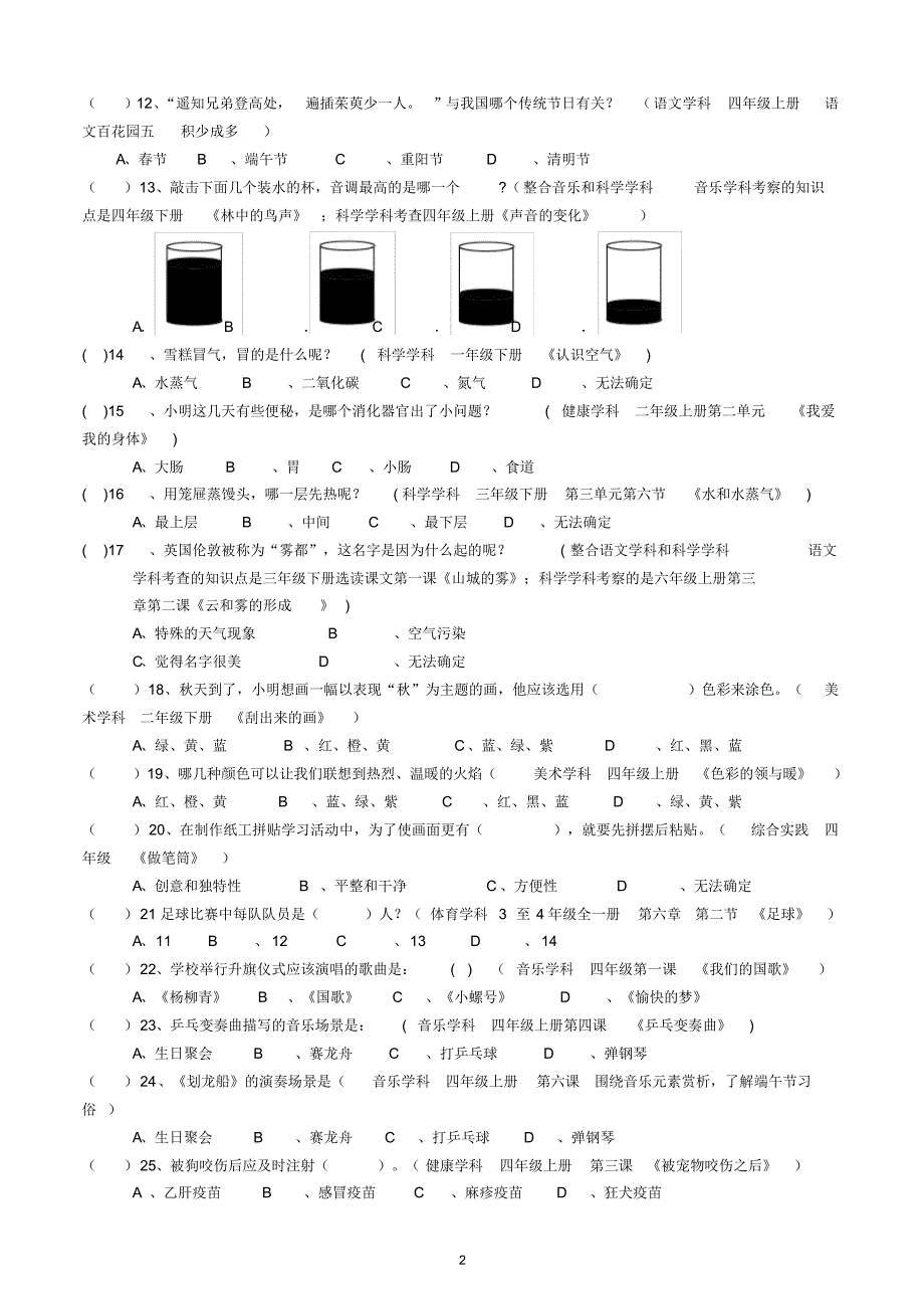 (完整)(望湖路小学)学生基本素养测试题库1_第2页