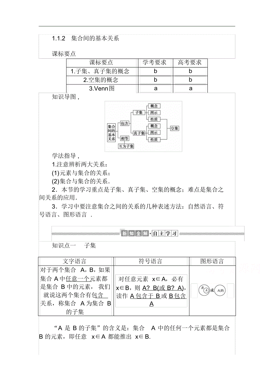 2021-2021学年高中数学人教A版必修一学案：1.1.2集合间的基本关系Word版含解析修订_第1页