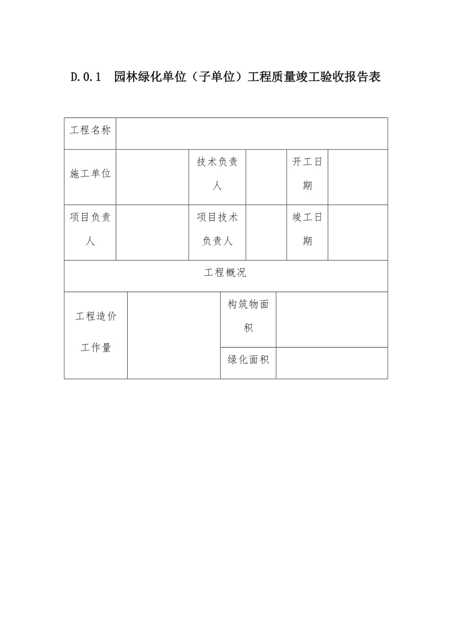 (表D.0.1)----园林绿化单位(子单位)工程质量竣工验收报告表_第1页