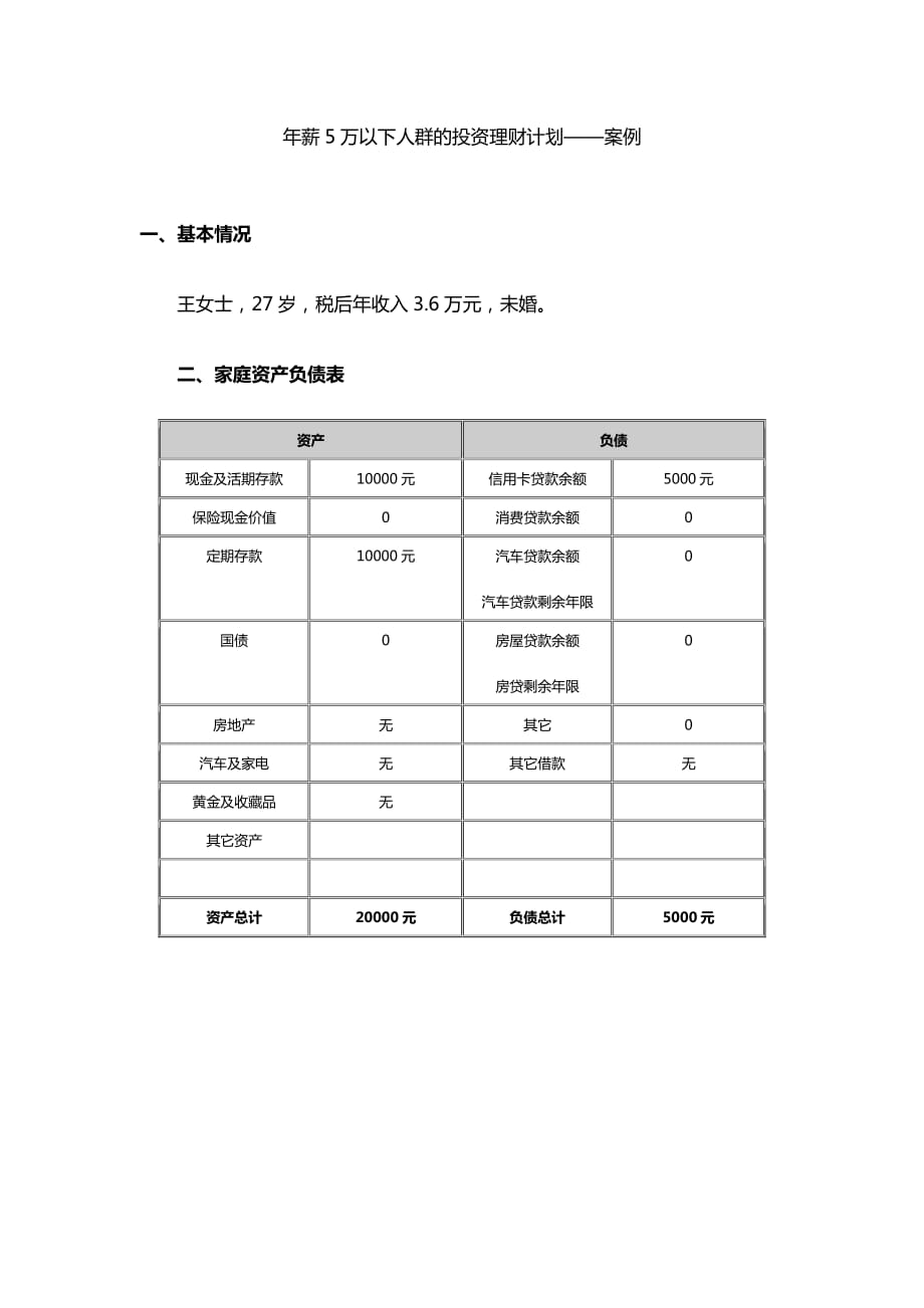 低收入人群投资理财规划-案例_第1页