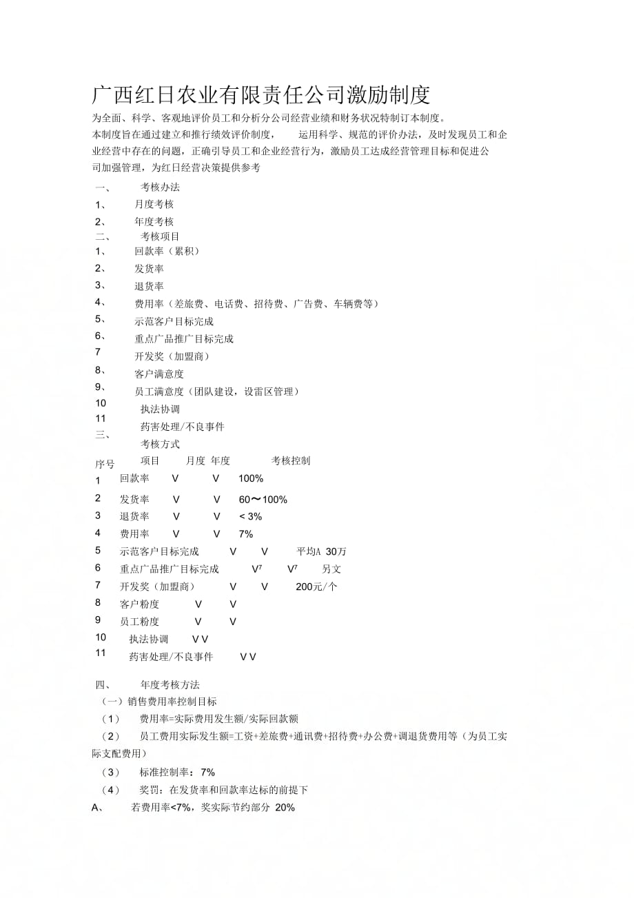 广西红日农业有限责任公司激励制度_第1页