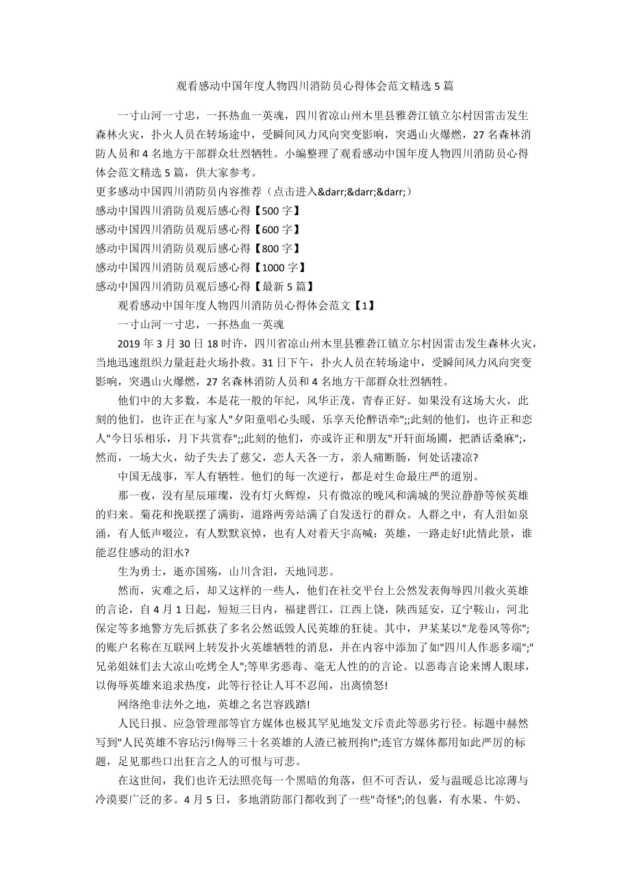 观看感动中国年度人物四川消防员心得体会范文精选5篇_2_第1页