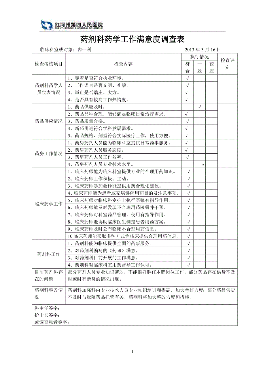 {精品}药剂科工作满意度调查表_第1页