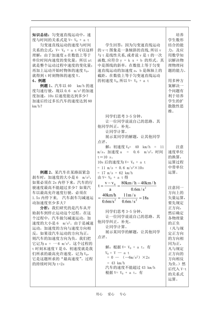 高中物理 2.2《匀变速直线运动的速度与时间的关系》精品教案 新人教版必修1.doc_第4页