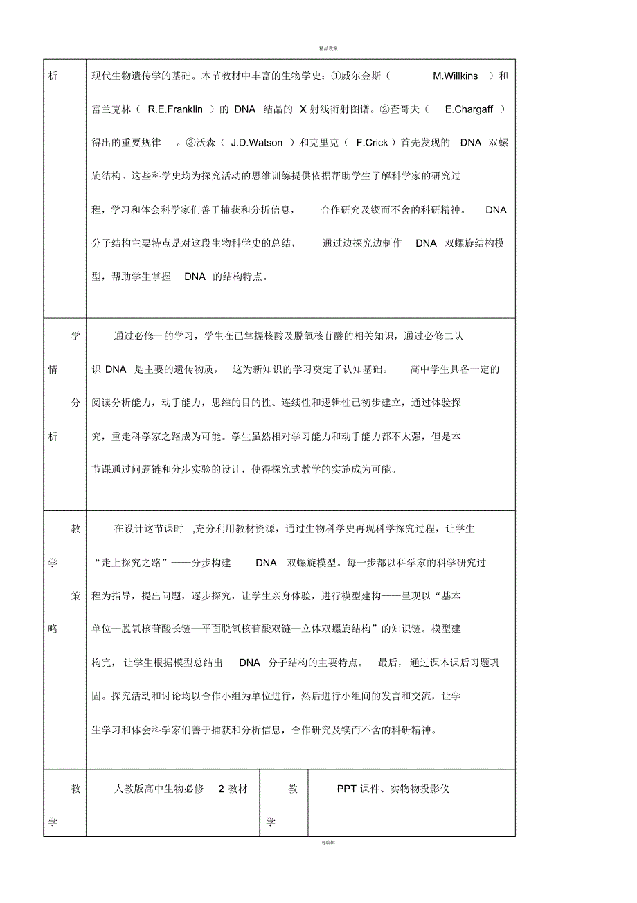 高中生物第3章第2节《DNA分子的结构》教学设计新人教版必修21_第2页
