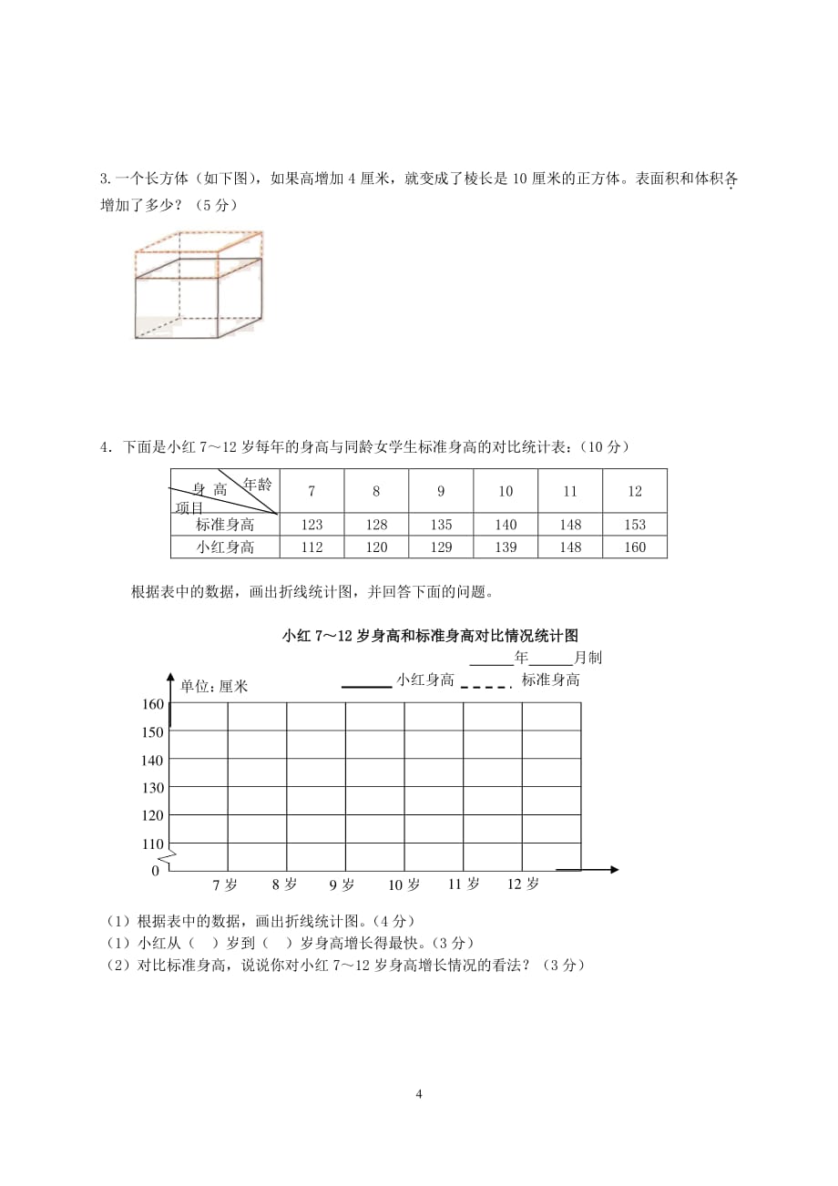 人教版小学五年级下册数学期末试卷和答案DOC（2020年10月整理）.pdf_第4页