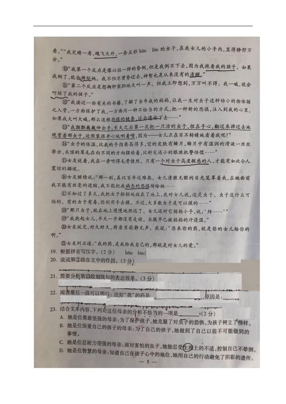 上海市浦东新区第三教育署八年级语文下学期期中素养分析试题（扫描版） 新人教版五四制_第5页