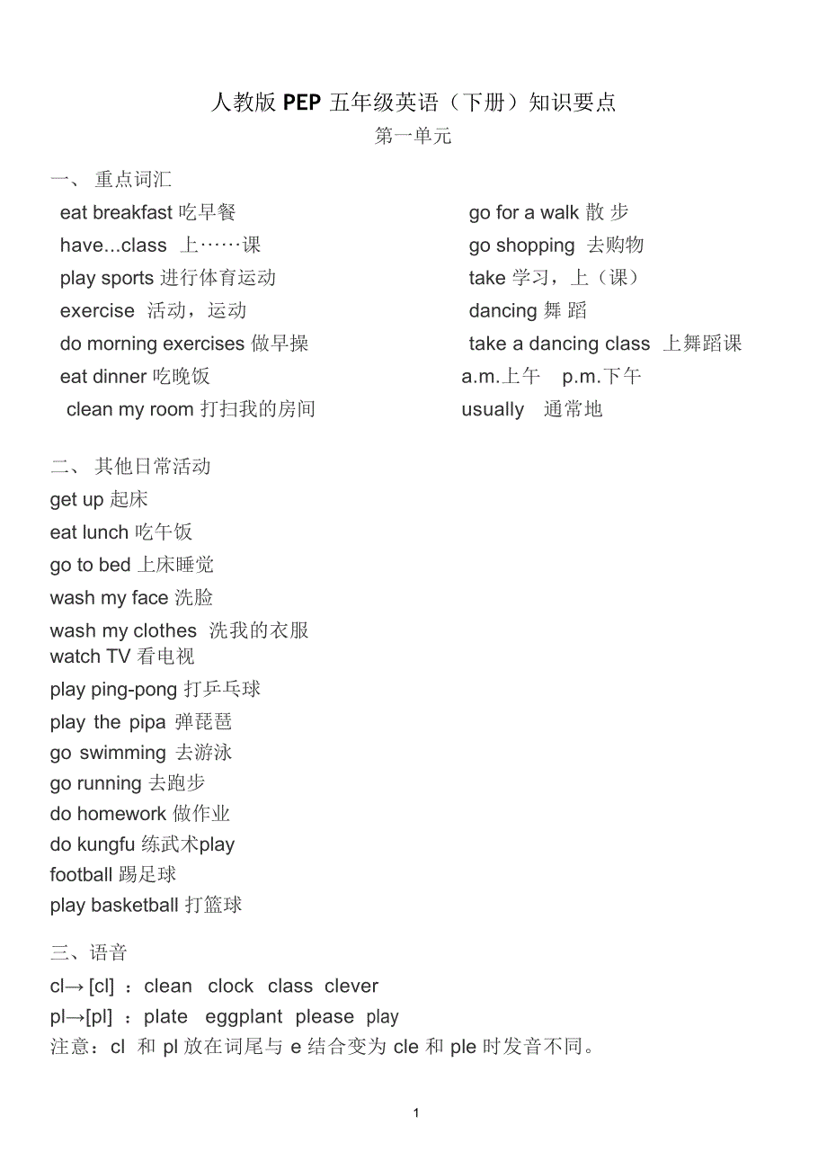 人教版PEP五年级英语(下册)复习提纲(超全)（2020年10月整理）.pdf_第1页