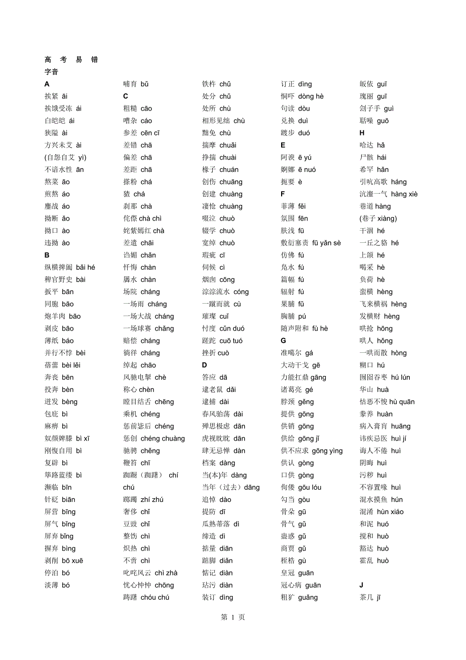 【高考易错字音字形归纳】打印修订_第1页