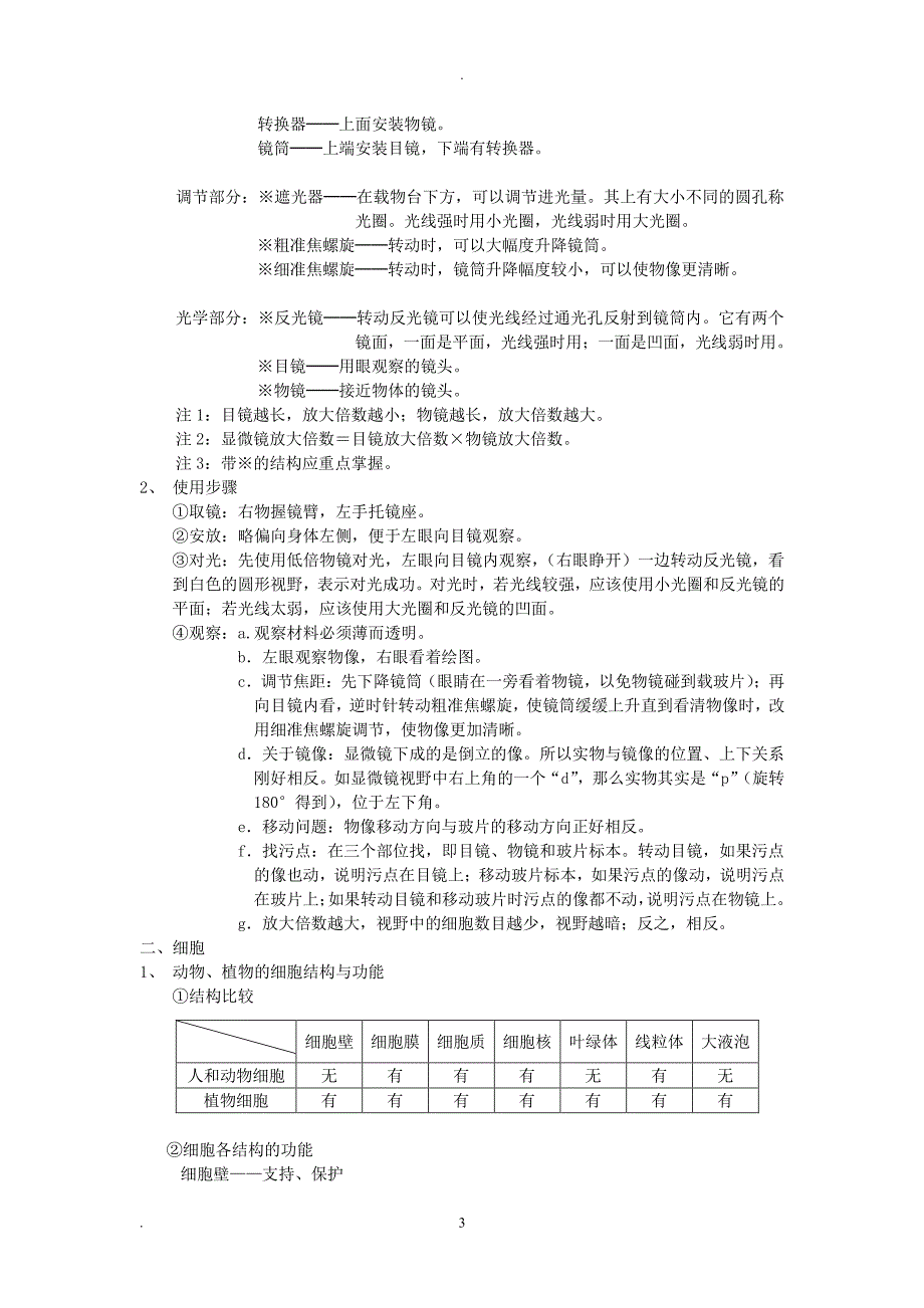 人教版七年级生物上册重点知识总结（2020年10月整理）.pdf_第3页