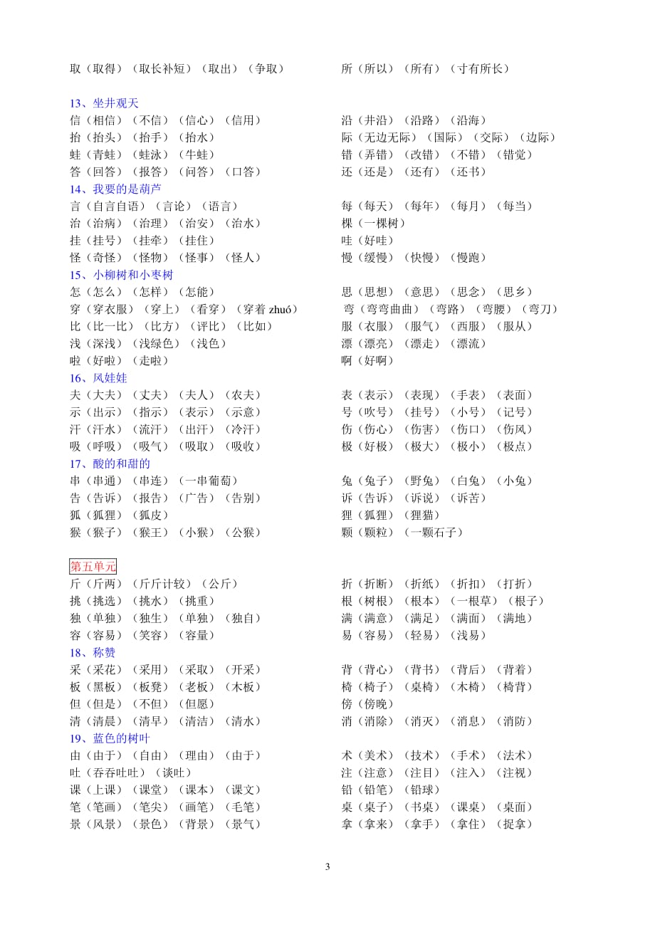 人教版二年级上册生字组词(全可打印)（2020年10月整理）.pdf_第3页