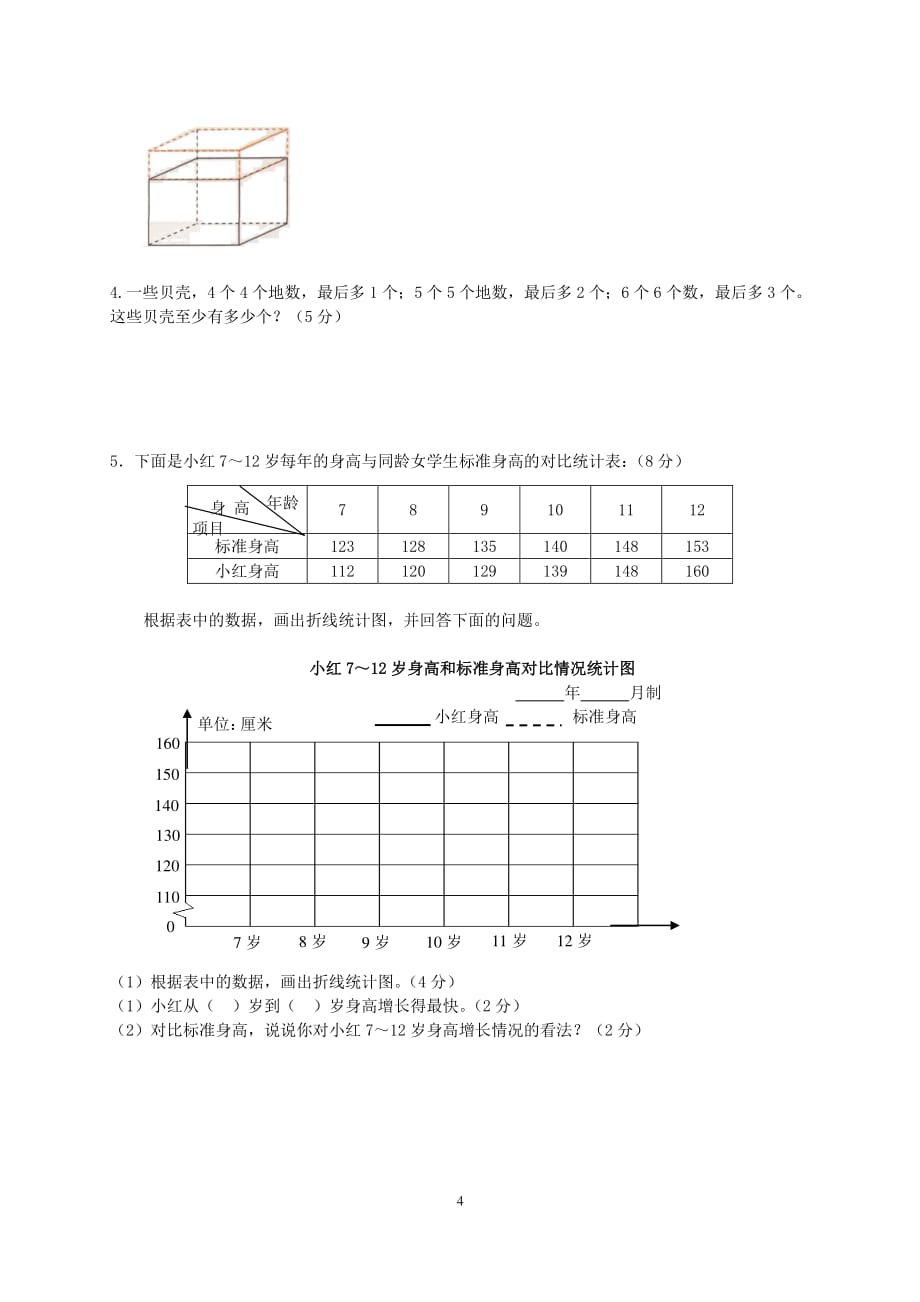 人教版小学五年级下册数学期末试卷(还有答案)（2020年10月整理）.pdf_第4页