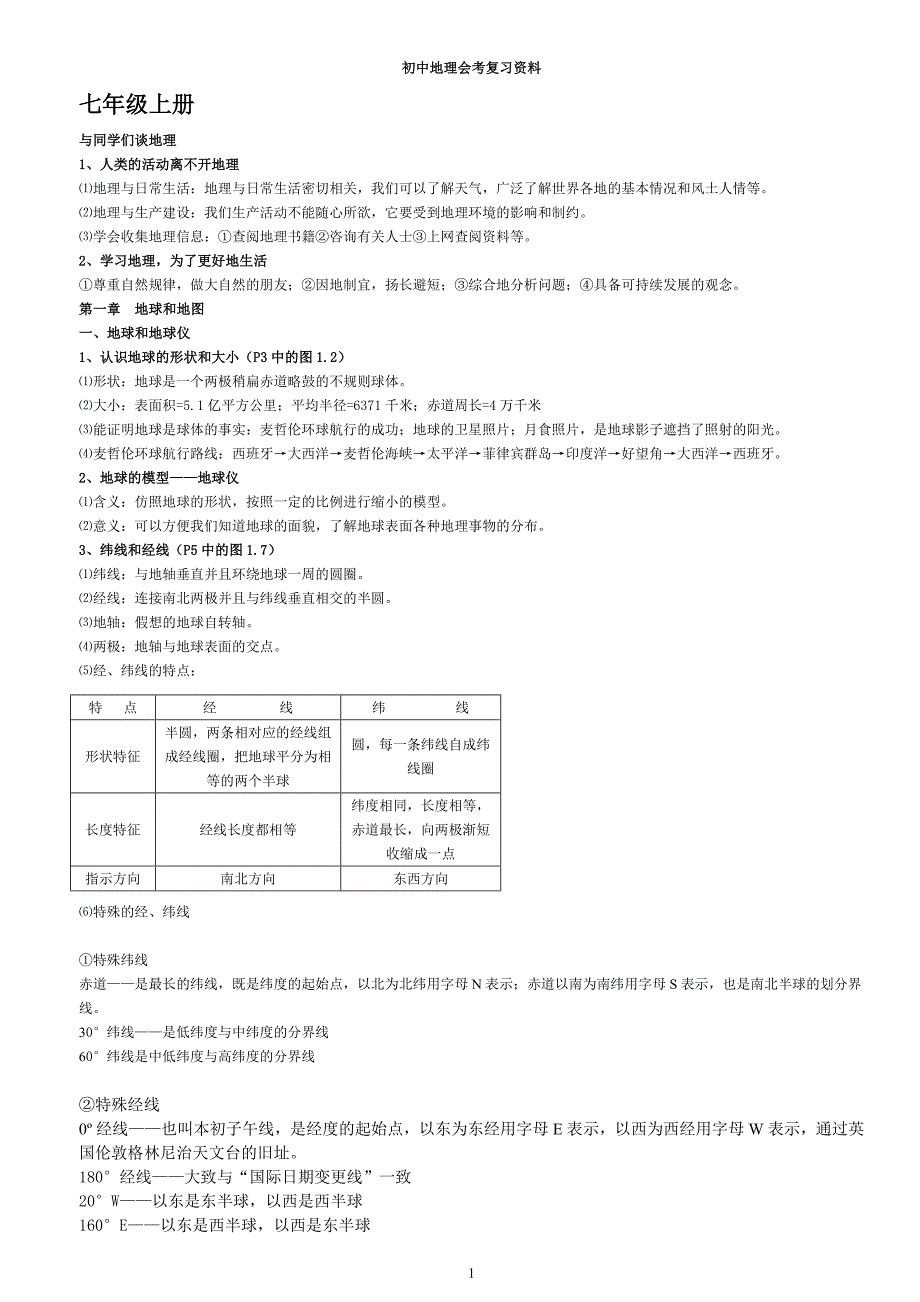 {精品}人教版初中地理中考复习资料_第1页