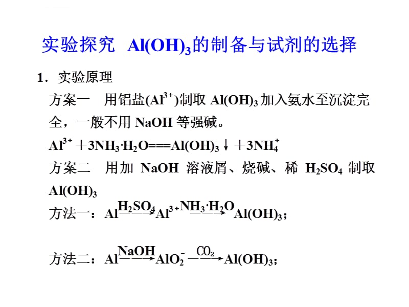 2011年高考化学实验探究的复习8--11章实验探究Al(OH)3的制备与试剂的选择ppt课件_第1页