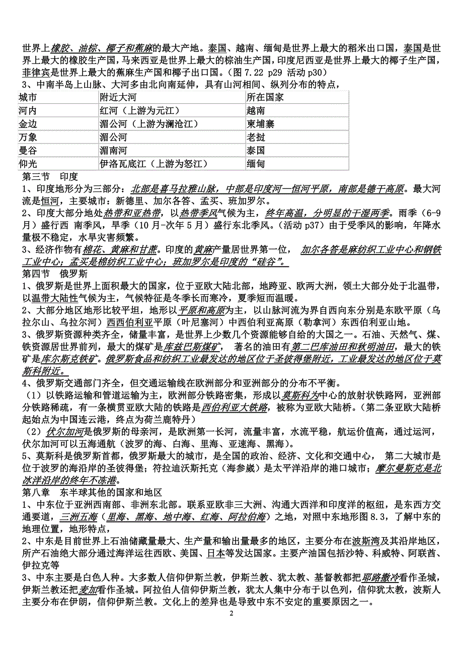 人教版七年级下册地理知识点总结梳理（2020年10月整理）.pdf_第2页